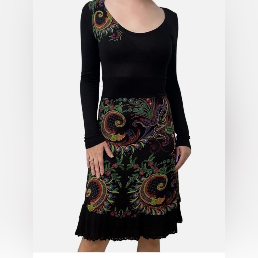 Desigual Black Long Sleeve Dress with Multicolor Patterns